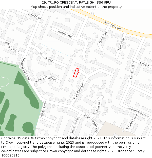 29, TRURO CRESCENT, RAYLEIGH, SS6 9RU: Location map and indicative extent of plot