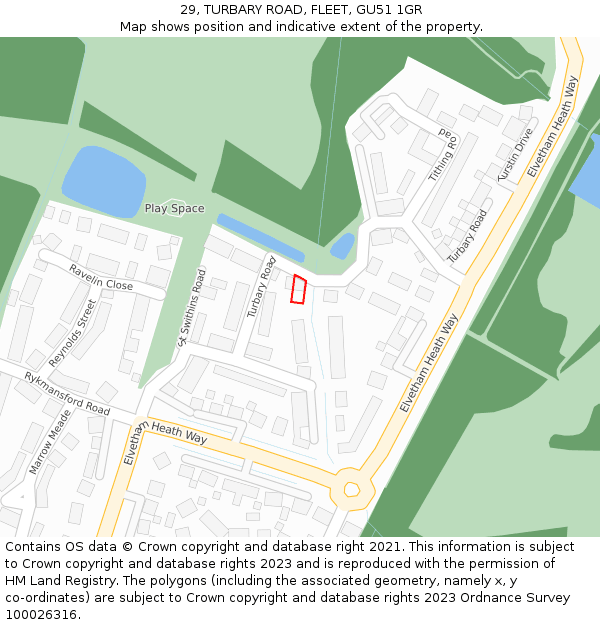 29, TURBARY ROAD, FLEET, GU51 1GR: Location map and indicative extent of plot