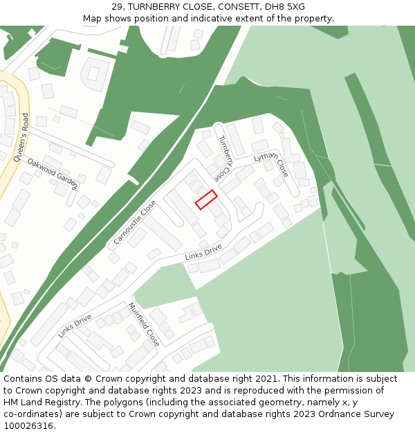 29, TURNBERRY CLOSE, CONSETT, DH8 5XG: Location map and indicative extent of plot