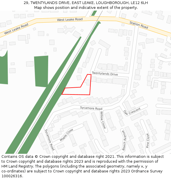 29, TWENTYLANDS DRIVE, EAST LEAKE, LOUGHBOROUGH, LE12 6LH: Location map and indicative extent of plot