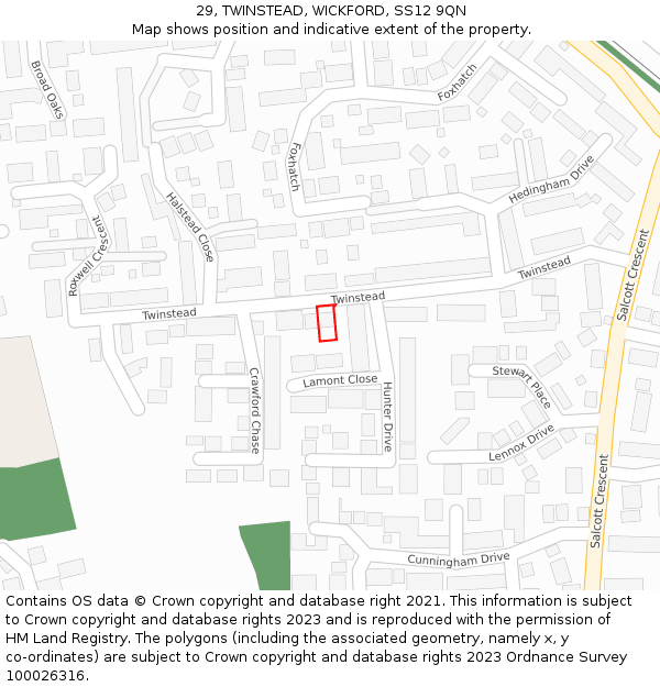 29, TWINSTEAD, WICKFORD, SS12 9QN: Location map and indicative extent of plot