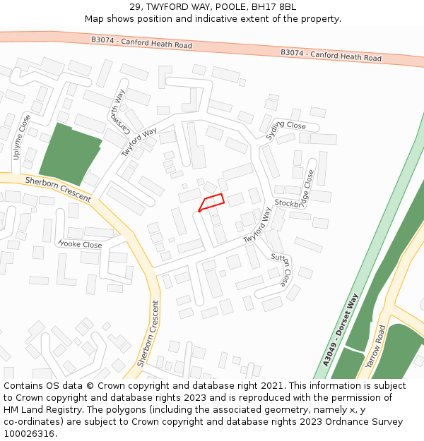 29, TWYFORD WAY, POOLE, BH17 8BL: Location map and indicative extent of plot
