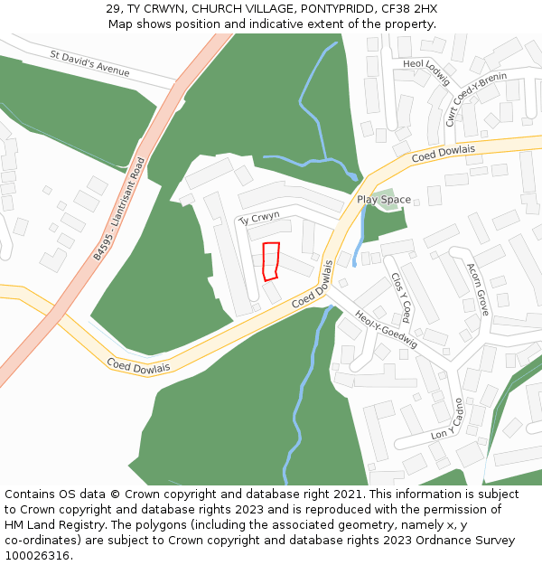 29, TY CRWYN, CHURCH VILLAGE, PONTYPRIDD, CF38 2HX: Location map and indicative extent of plot