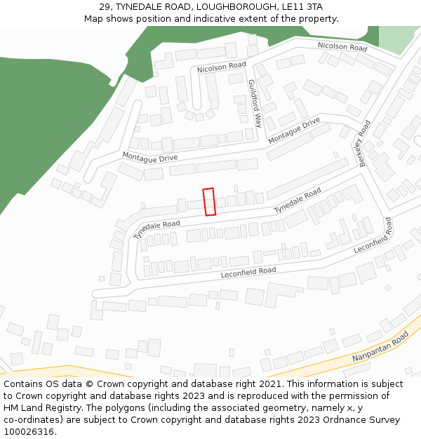 29, TYNEDALE ROAD, LOUGHBOROUGH, LE11 3TA: Location map and indicative extent of plot