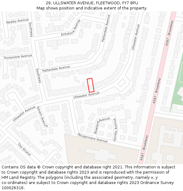 29, ULLSWATER AVENUE, FLEETWOOD, FY7 8PU: Location map and indicative extent of plot