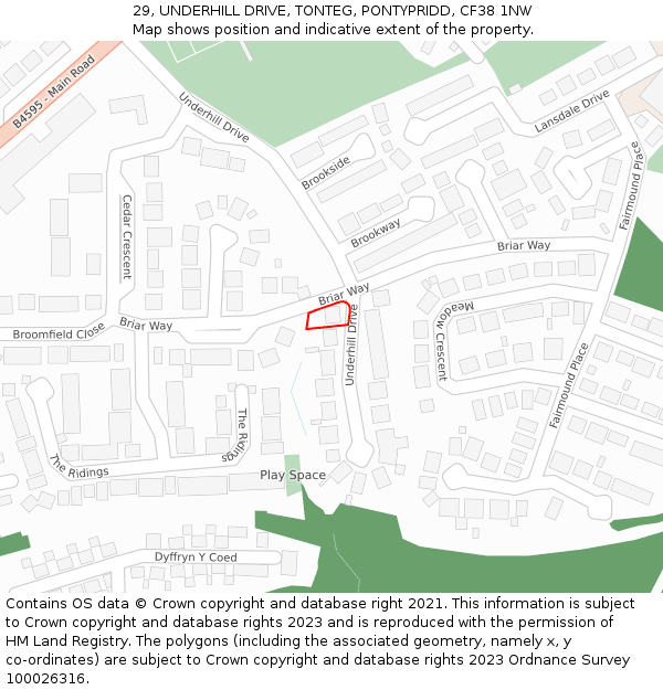 29, UNDERHILL DRIVE, TONTEG, PONTYPRIDD, CF38 1NW: Location map and indicative extent of plot