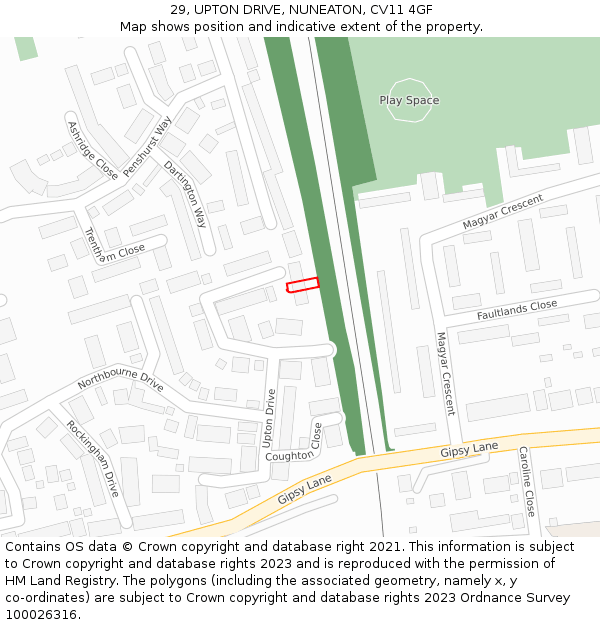 29, UPTON DRIVE, NUNEATON, CV11 4GF: Location map and indicative extent of plot