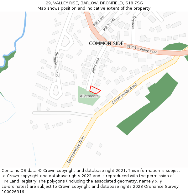 29, VALLEY RISE, BARLOW, DRONFIELD, S18 7SG: Location map and indicative extent of plot