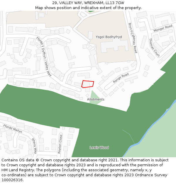 29, VALLEY WAY, WREXHAM, LL13 7GW: Location map and indicative extent of plot