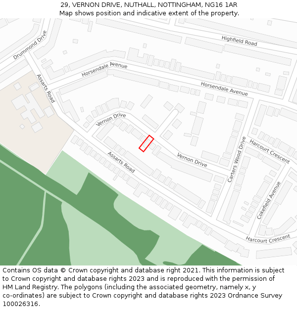 29, VERNON DRIVE, NUTHALL, NOTTINGHAM, NG16 1AR: Location map and indicative extent of plot