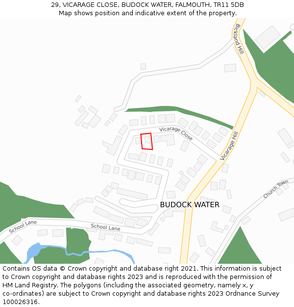 29, VICARAGE CLOSE, BUDOCK WATER, FALMOUTH, TR11 5DB: Location map and indicative extent of plot