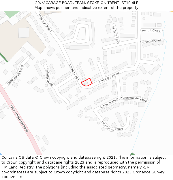 29, VICARAGE ROAD, TEAN, STOKE-ON-TRENT, ST10 4LE: Location map and indicative extent of plot