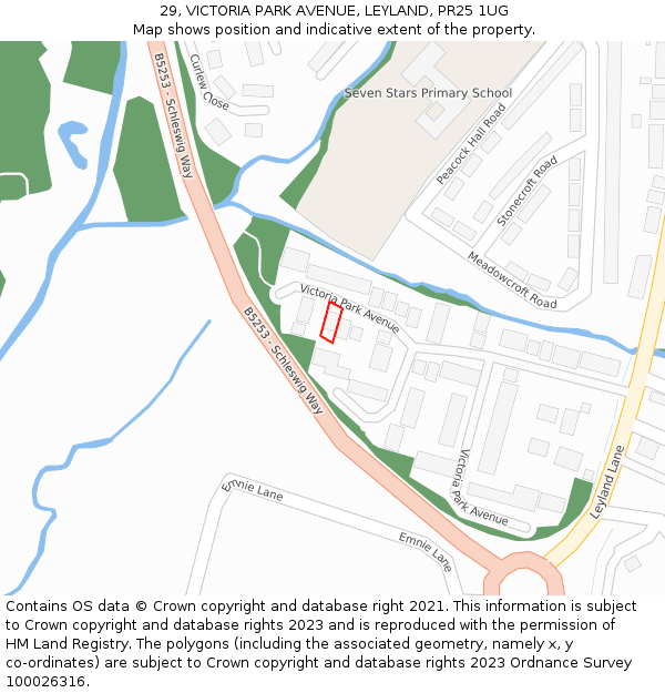 29, VICTORIA PARK AVENUE, LEYLAND, PR25 1UG: Location map and indicative extent of plot