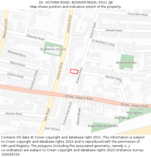 29, VICTORIA ROAD, BOGNOR REGIS, PO21 2JE: Location map and indicative extent of plot