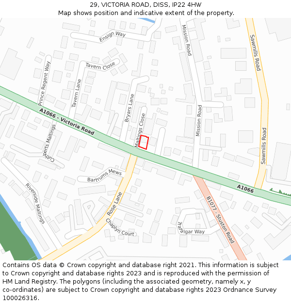 29, VICTORIA ROAD, DISS, IP22 4HW: Location map and indicative extent of plot