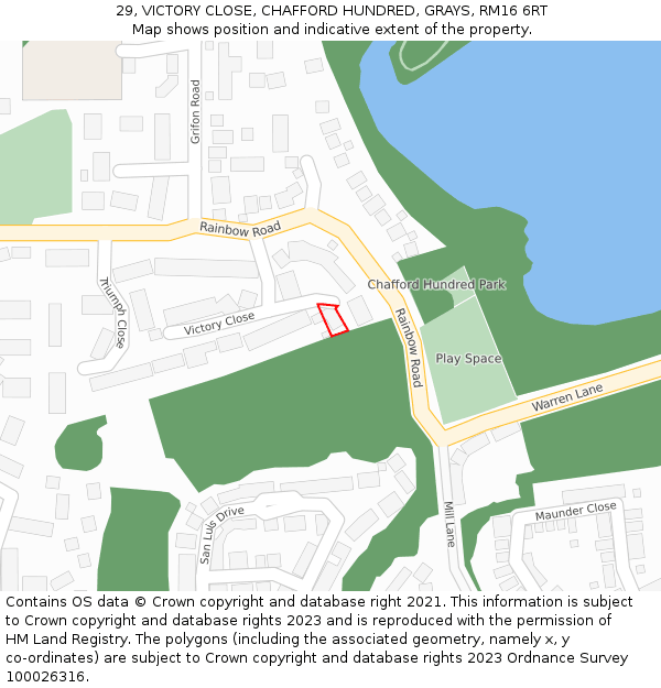 29, VICTORY CLOSE, CHAFFORD HUNDRED, GRAYS, RM16 6RT: Location map and indicative extent of plot