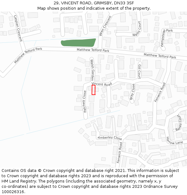 29, VINCENT ROAD, GRIMSBY, DN33 3SF: Location map and indicative extent of plot