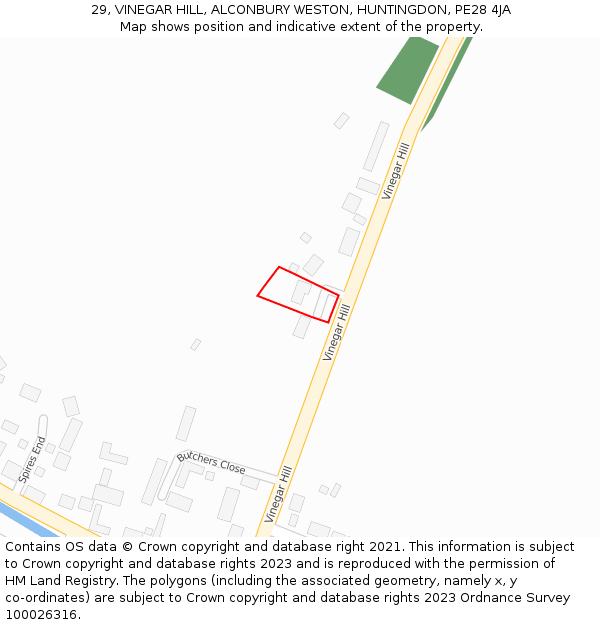 29, VINEGAR HILL, ALCONBURY WESTON, HUNTINGDON, PE28 4JA: Location map and indicative extent of plot