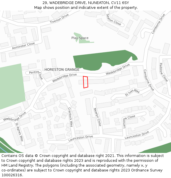 29, WADEBRIDGE DRIVE, NUNEATON, CV11 6SY: Location map and indicative extent of plot