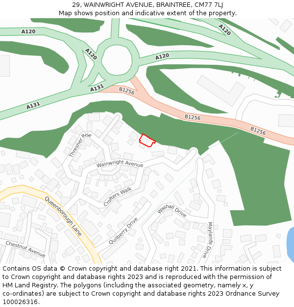 29, WAINWRIGHT AVENUE, BRAINTREE, CM77 7LJ: Location map and indicative extent of plot