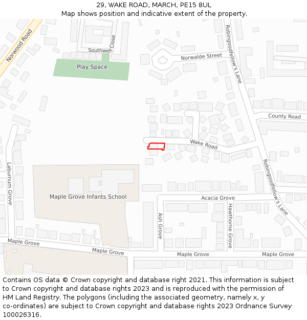 29, WAKE ROAD, MARCH, PE15 8UL: Location map and indicative extent of plot