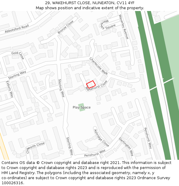 29, WAKEHURST CLOSE, NUNEATON, CV11 4YF: Location map and indicative extent of plot