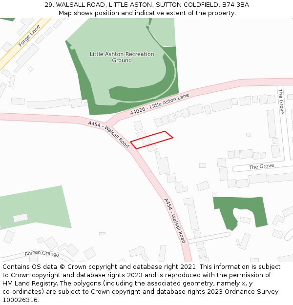 29, WALSALL ROAD, LITTLE ASTON, SUTTON COLDFIELD, B74 3BA: Location map and indicative extent of plot