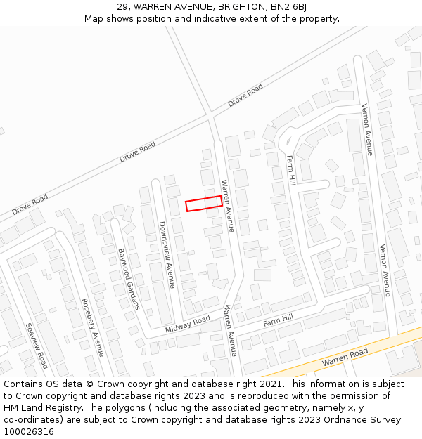 29, WARREN AVENUE, BRIGHTON, BN2 6BJ: Location map and indicative extent of plot