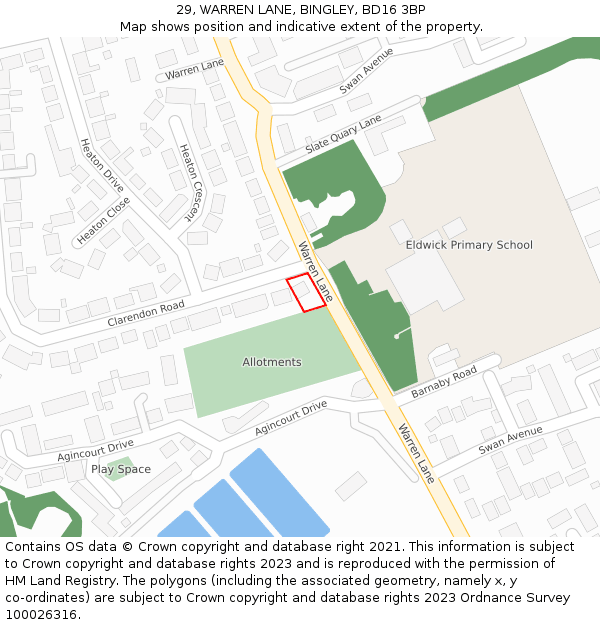 29, WARREN LANE, BINGLEY, BD16 3BP: Location map and indicative extent of plot