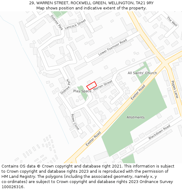 29, WARREN STREET, ROCKWELL GREEN, WELLINGTON, TA21 9RY: Location map and indicative extent of plot