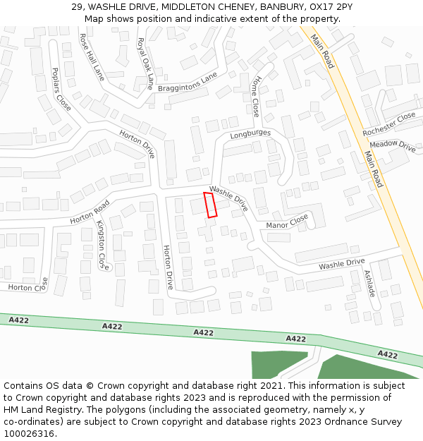 29, WASHLE DRIVE, MIDDLETON CHENEY, BANBURY, OX17 2PY: Location map and indicative extent of plot