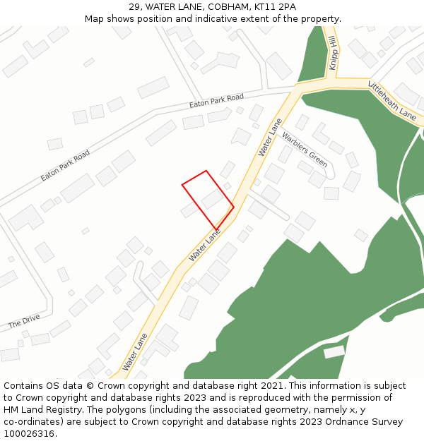 29, WATER LANE, COBHAM, KT11 2PA: Location map and indicative extent of plot