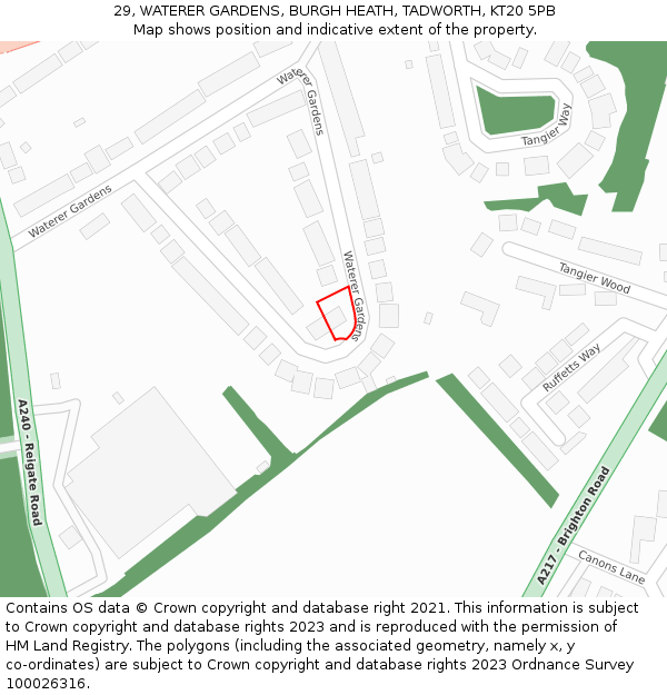 29, WATERER GARDENS, BURGH HEATH, TADWORTH, KT20 5PB: Location map and indicative extent of plot