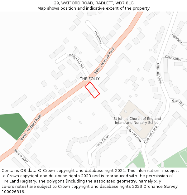 29, WATFORD ROAD, RADLETT, WD7 8LG: Location map and indicative extent of plot