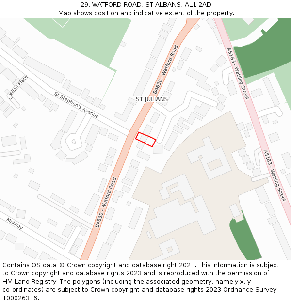 29, WATFORD ROAD, ST ALBANS, AL1 2AD: Location map and indicative extent of plot