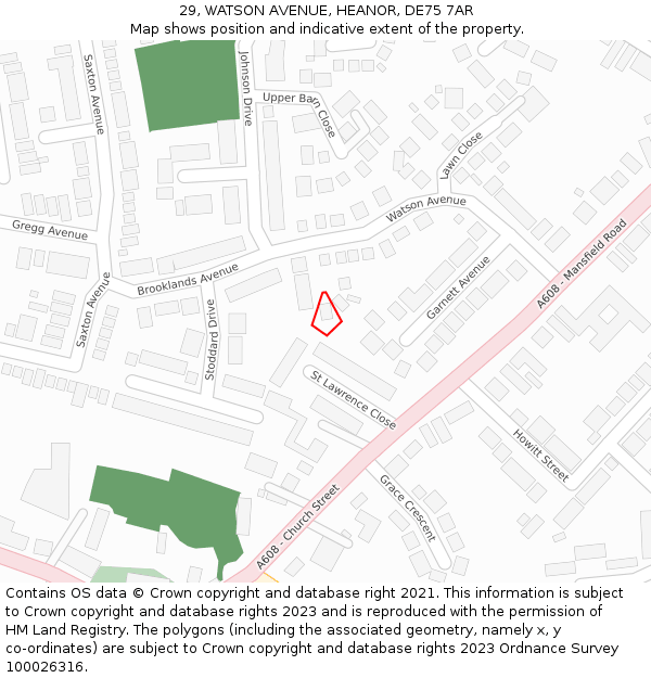 29, WATSON AVENUE, HEANOR, DE75 7AR: Location map and indicative extent of plot