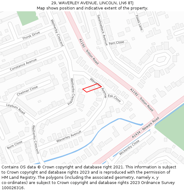 29, WAVERLEY AVENUE, LINCOLN, LN6 8TJ: Location map and indicative extent of plot