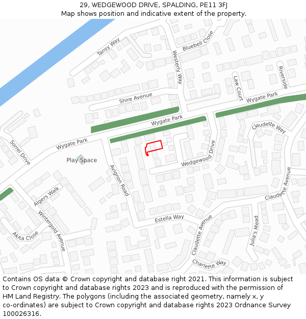 29, WEDGEWOOD DRIVE, SPALDING, PE11 3FJ: Location map and indicative extent of plot