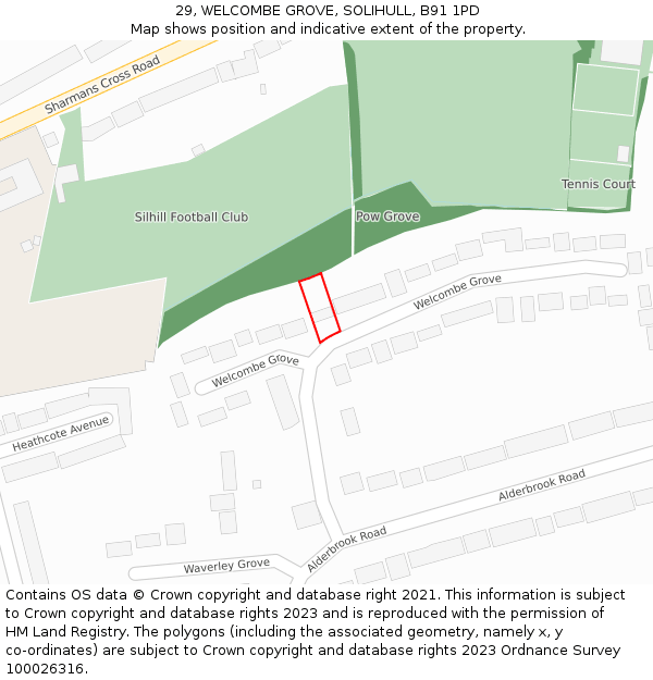 29, WELCOMBE GROVE, SOLIHULL, B91 1PD: Location map and indicative extent of plot