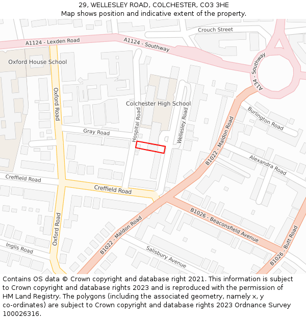 29, WELLESLEY ROAD, COLCHESTER, CO3 3HE: Location map and indicative extent of plot