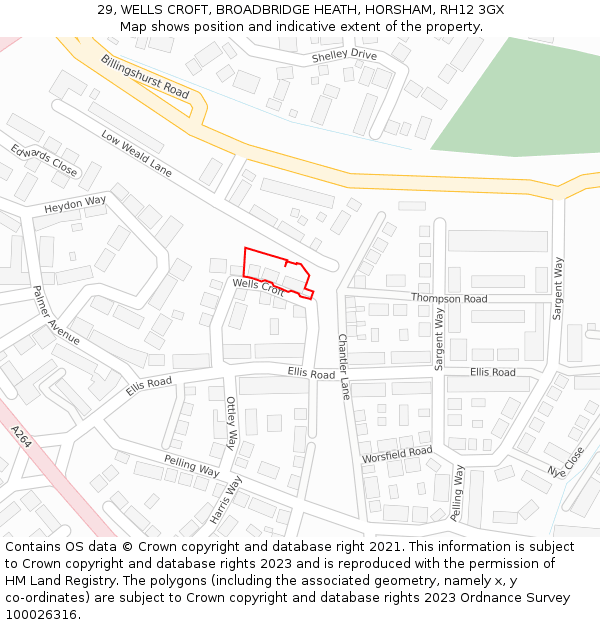 29, WELLS CROFT, BROADBRIDGE HEATH, HORSHAM, RH12 3GX: Location map and indicative extent of plot