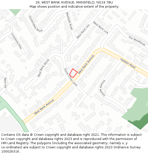 29, WEST BANK AVENUE, MANSFIELD, NG19 7BU: Location map and indicative extent of plot