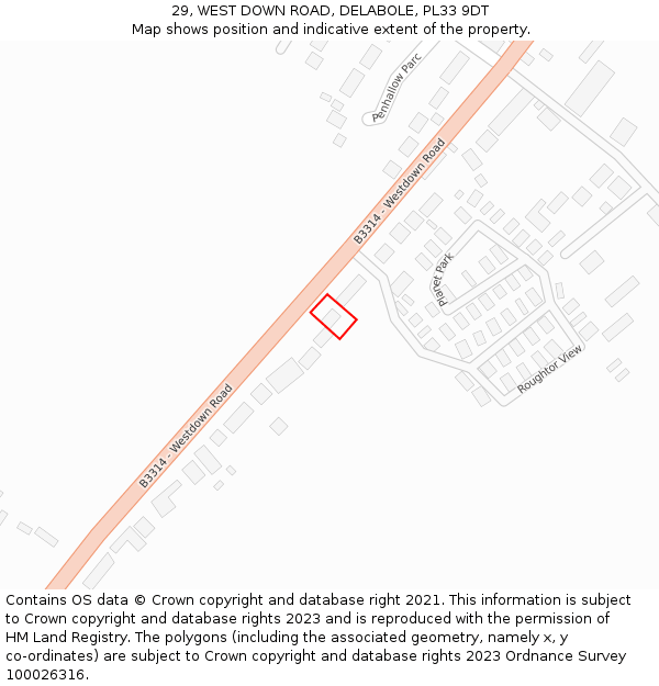 29, WEST DOWN ROAD, DELABOLE, PL33 9DT: Location map and indicative extent of plot