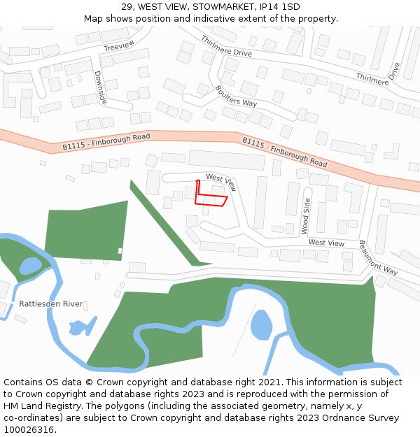 29, WEST VIEW, STOWMARKET, IP14 1SD: Location map and indicative extent of plot