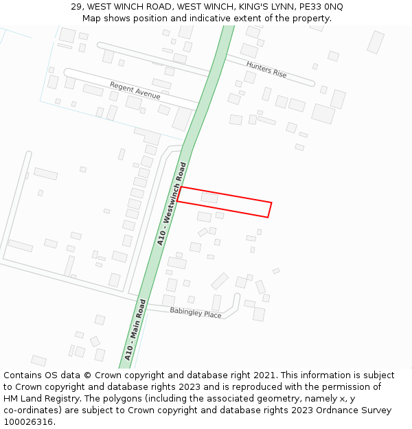 29, WEST WINCH ROAD, WEST WINCH, KING'S LYNN, PE33 0NQ: Location map and indicative extent of plot