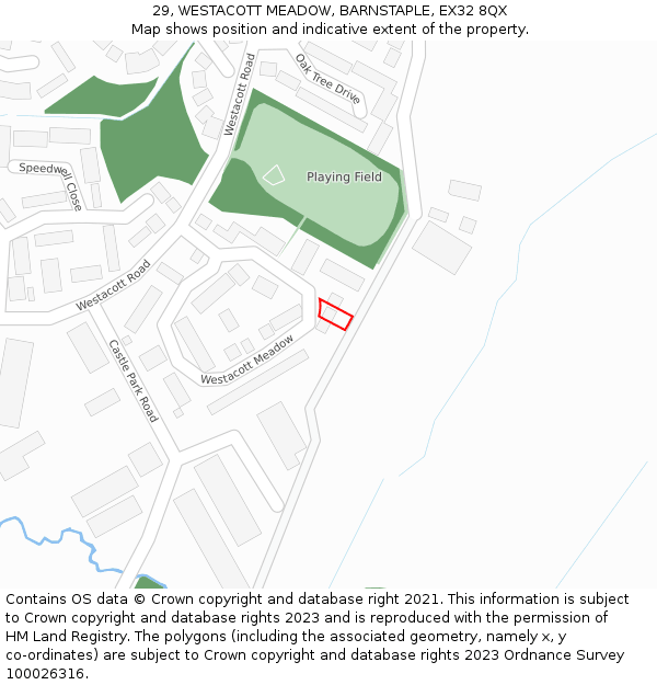 29, WESTACOTT MEADOW, BARNSTAPLE, EX32 8QX: Location map and indicative extent of plot