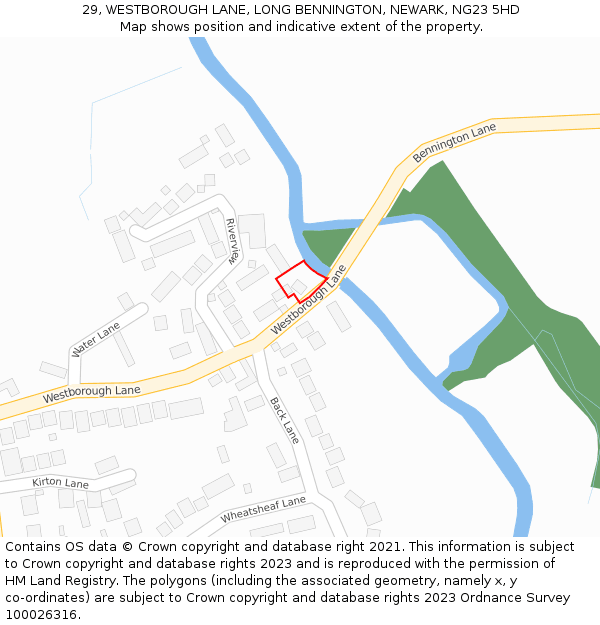 29, WESTBOROUGH LANE, LONG BENNINGTON, NEWARK, NG23 5HD: Location map and indicative extent of plot