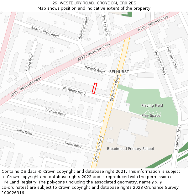 29, WESTBURY ROAD, CROYDON, CR0 2ES: Location map and indicative extent of plot