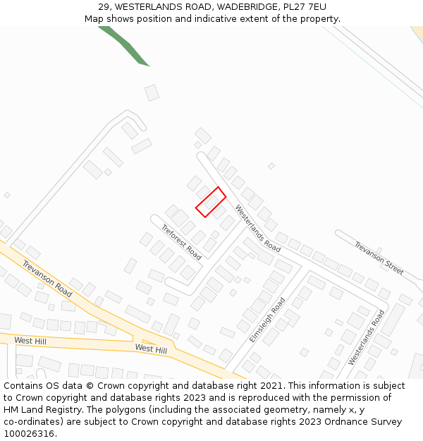 29, WESTERLANDS ROAD, WADEBRIDGE, PL27 7EU: Location map and indicative extent of plot