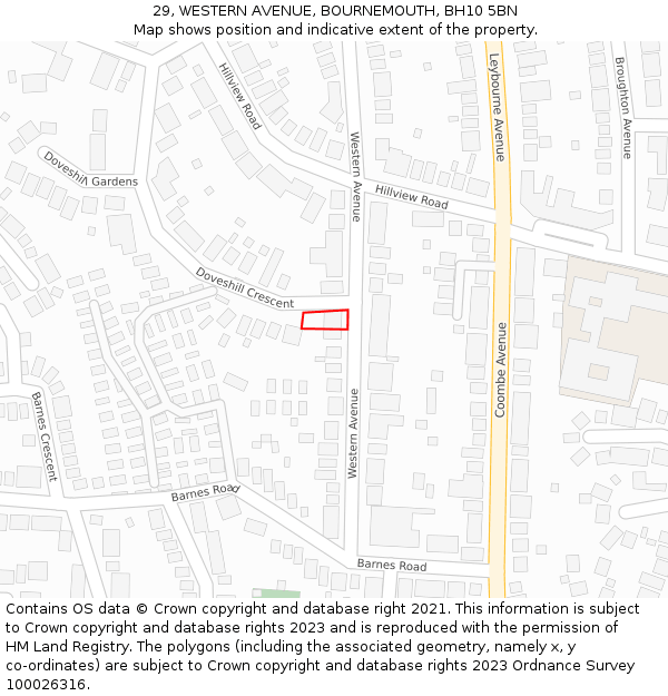 29, WESTERN AVENUE, BOURNEMOUTH, BH10 5BN: Location map and indicative extent of plot